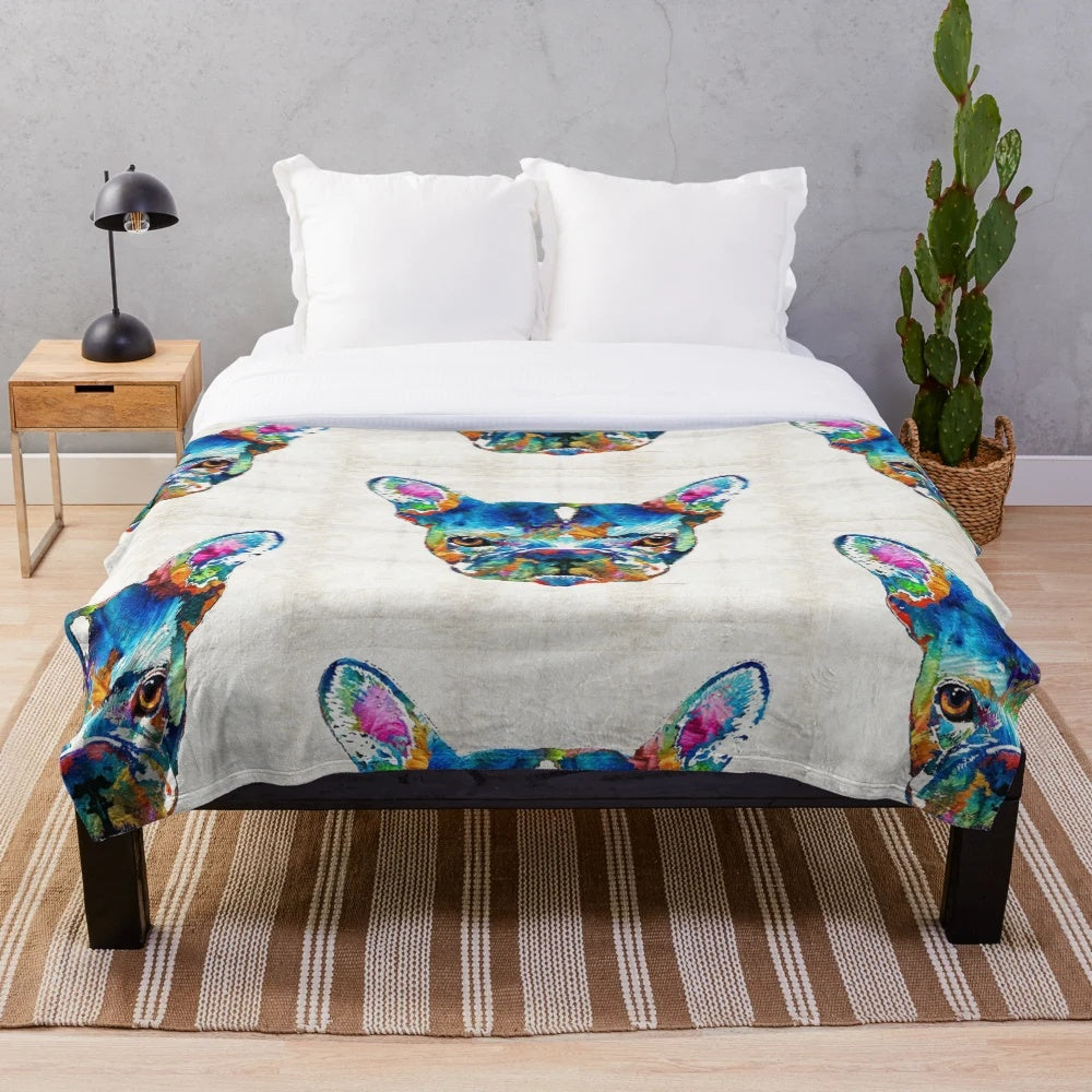 Colorful French Bulldog Dog Art Plush Blanket