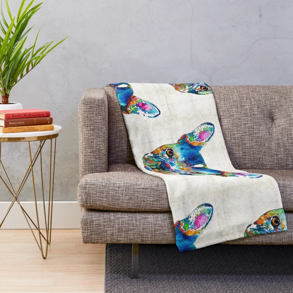 Colorful French Bulldog Dog Art Plush Blanket