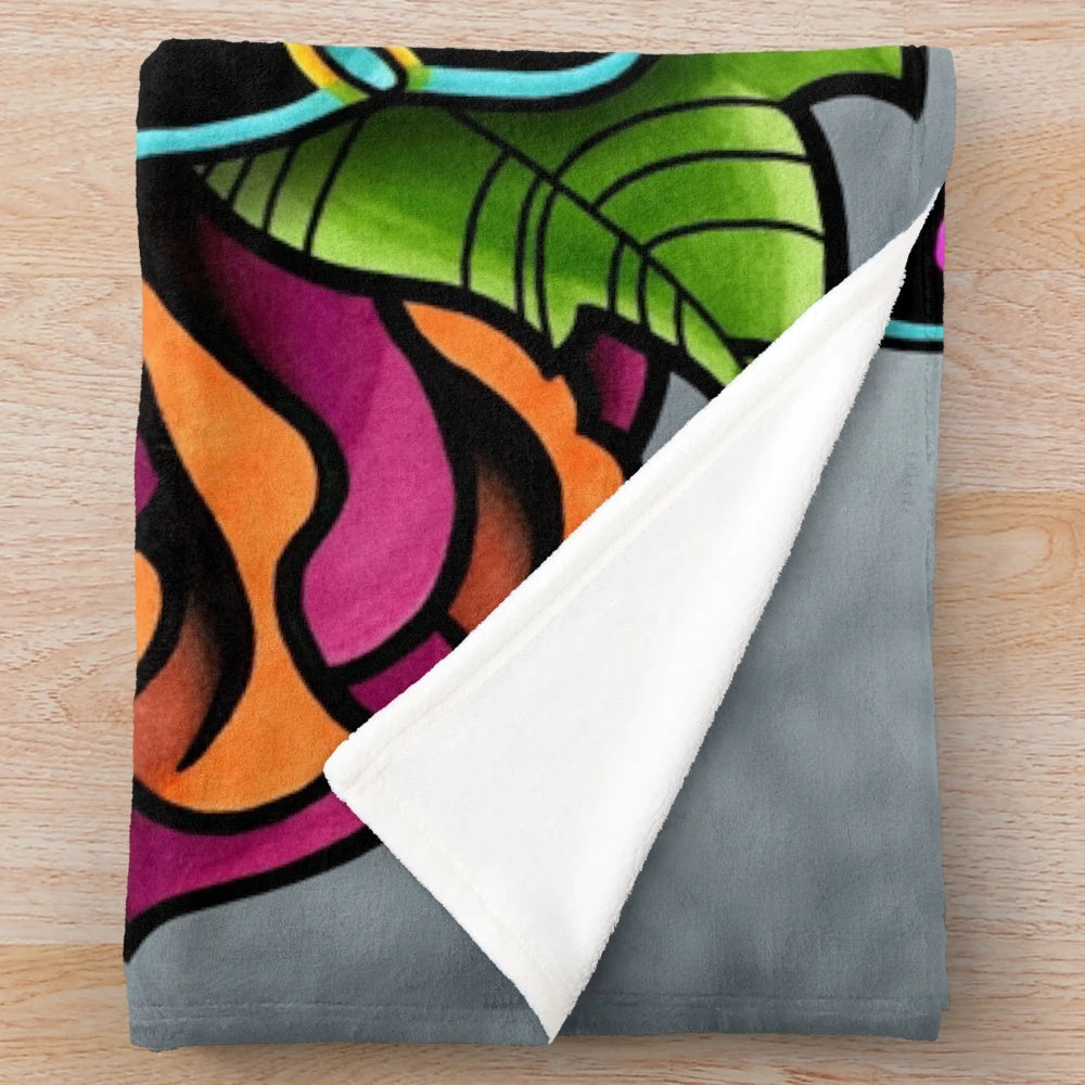 Colorful French Bulldog Sugar Skull Plush Blanket