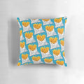 Colorful, patterned pillow featuring an illustration of french fries or potato chips