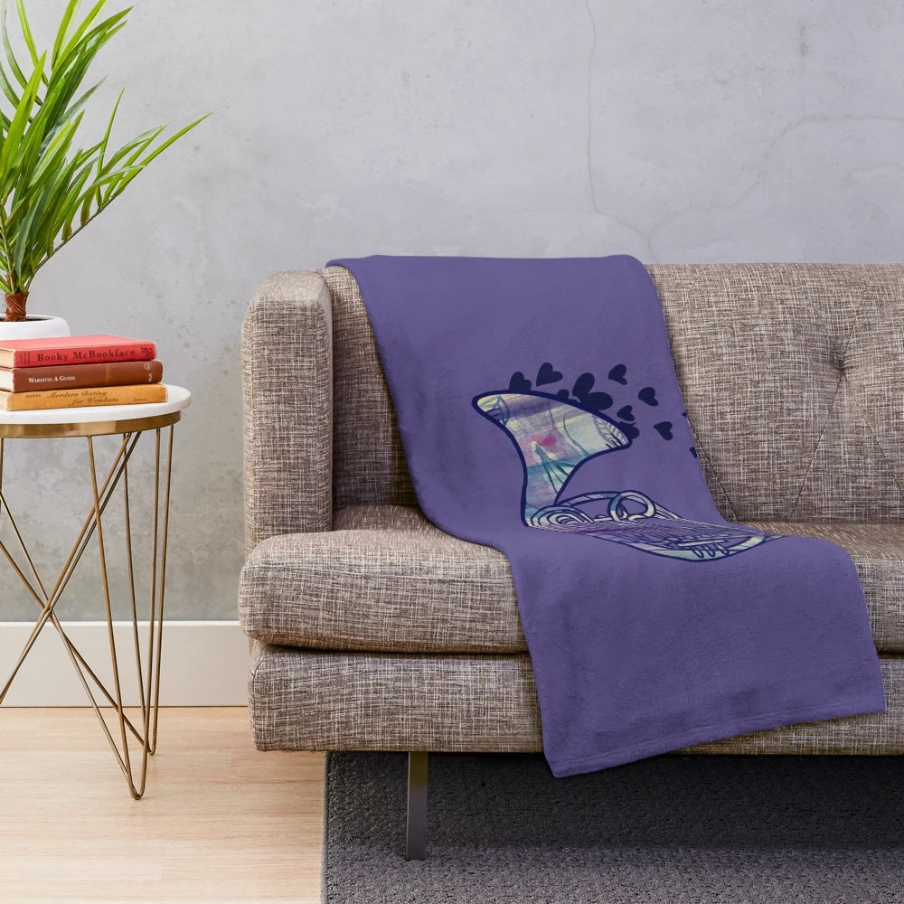 Cozy purple watercolor French horn plush blanket