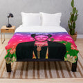 Colorful floral Frida Kahlo digital art design on a plush blanket