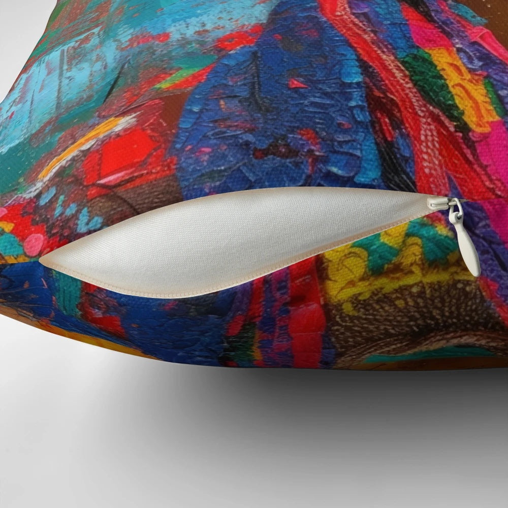 Colorful Frida Kahlo inspired decorative pillow with floral and Mexican motifs