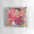 Colorful decorative pillow featuring the iconic imagery of Mexican artist Frida Kahlo