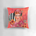Colorful throw pillow featuring a floral bouquet design inspired by the artwork of iconic Mexican artist Frida Kahlo.