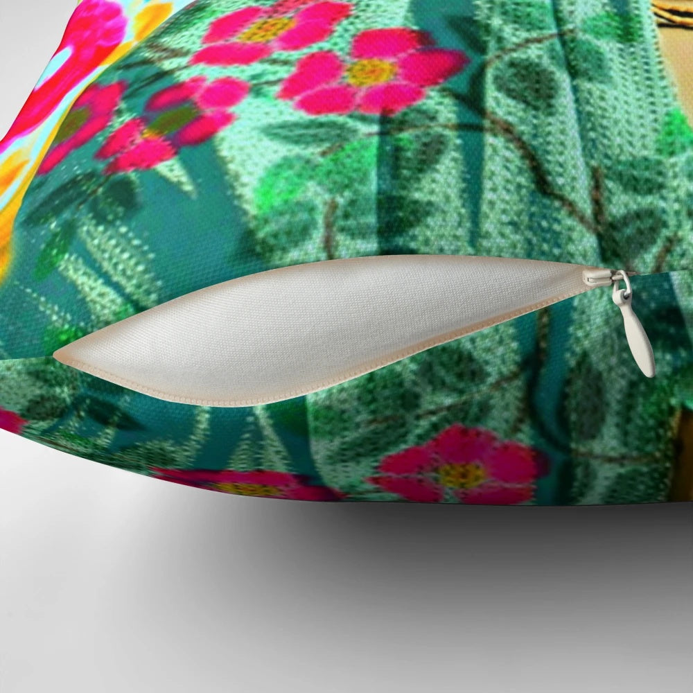Colorful Frida Kahlo-inspired floral throw pillow