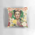 Colorful floral pillow design featuring the iconic imagery of Frida Kahlo