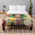 Frida Kahlo inspired plush blanket with colorful floral design