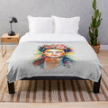 Colorful Frida Kahlo inspired plush blanket with abstract portrait