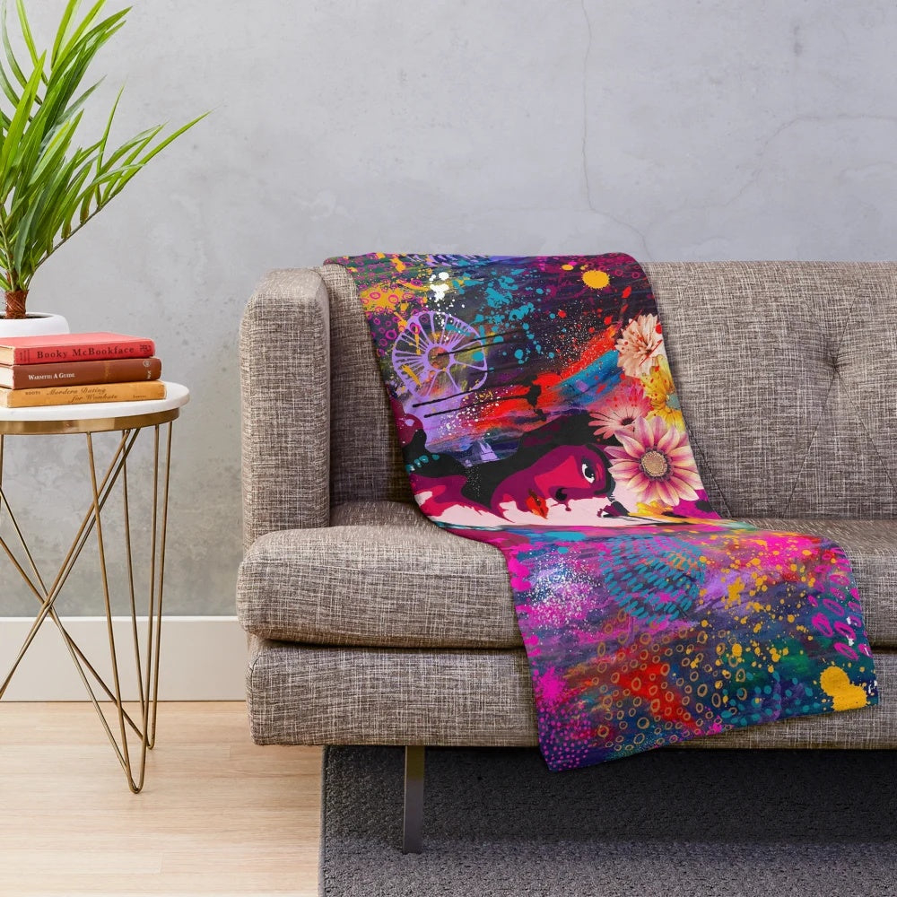 Frida Kahlo-inspired plush blanket with vibrant pop art design