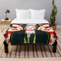 Colorful digital art portrait of Frida Kahlo with floral elements on a plush blanket