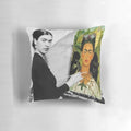 Colorful retro pillow featuring the iconic portrait of Mexican artist Frida Kahlo