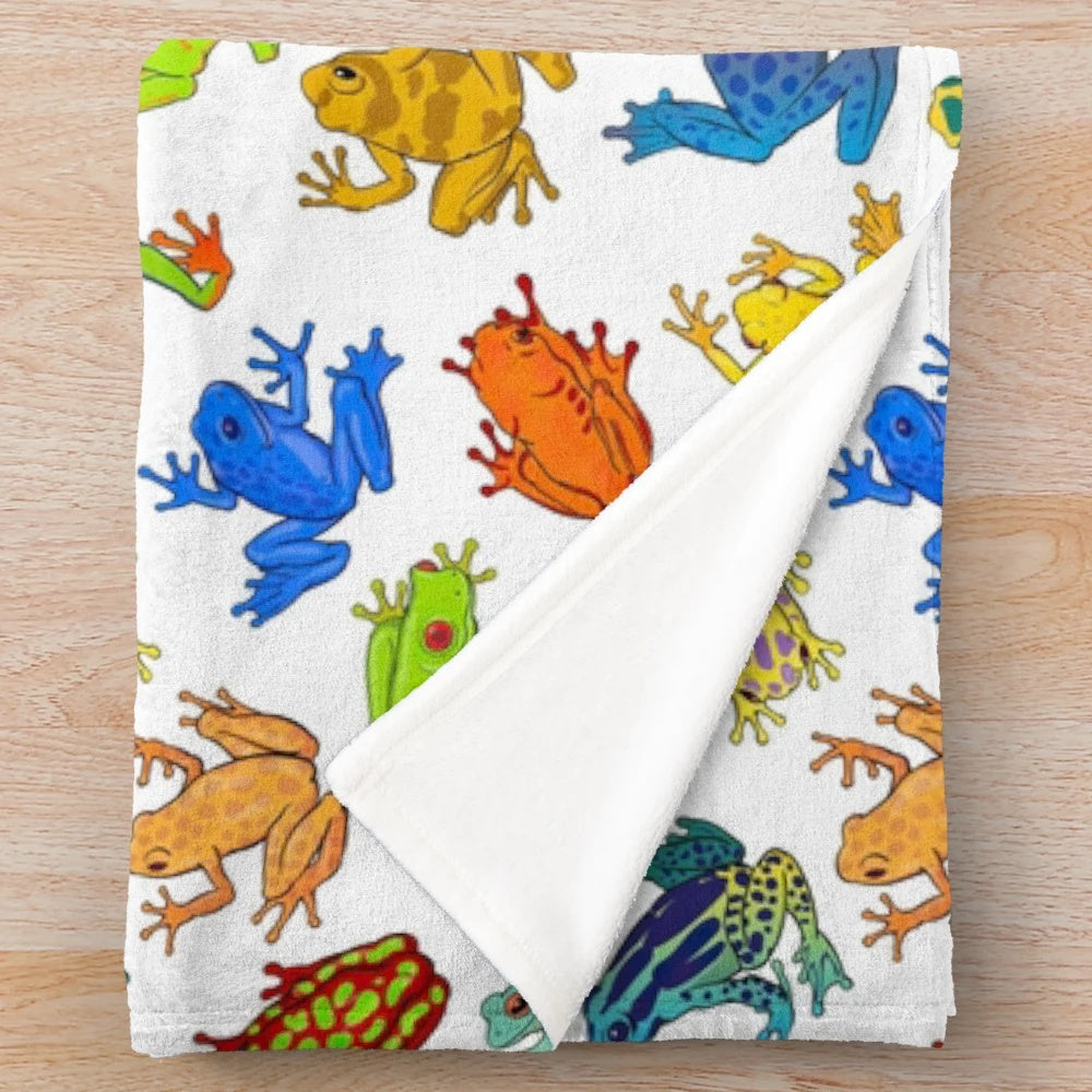 Colorful frog plush blanket with whimsical frog design