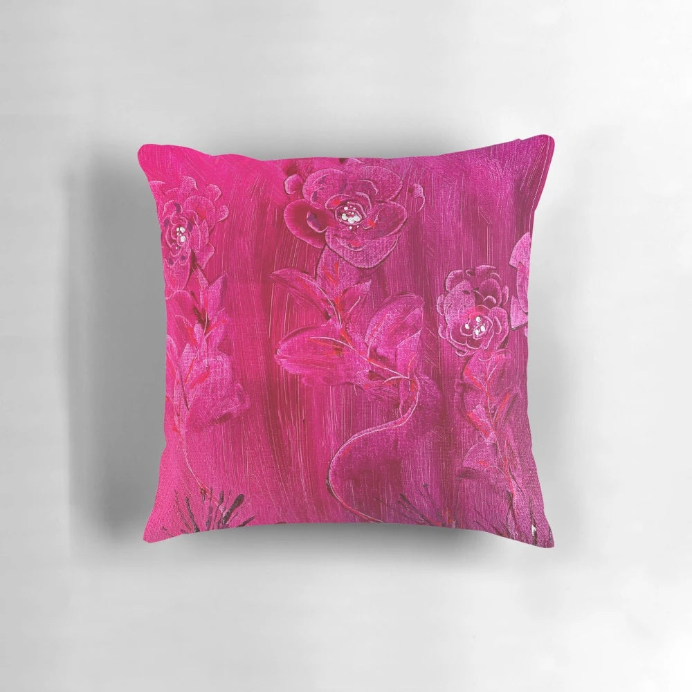 Closeup of a beautiful fuchsia flower decorative pillow for home
