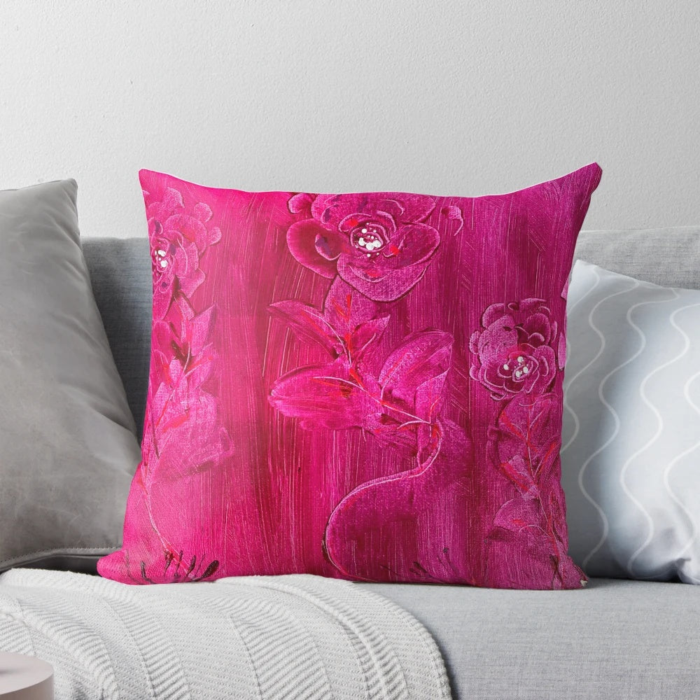 Closeup of a beautiful fuchsia flower decorative pillow for home