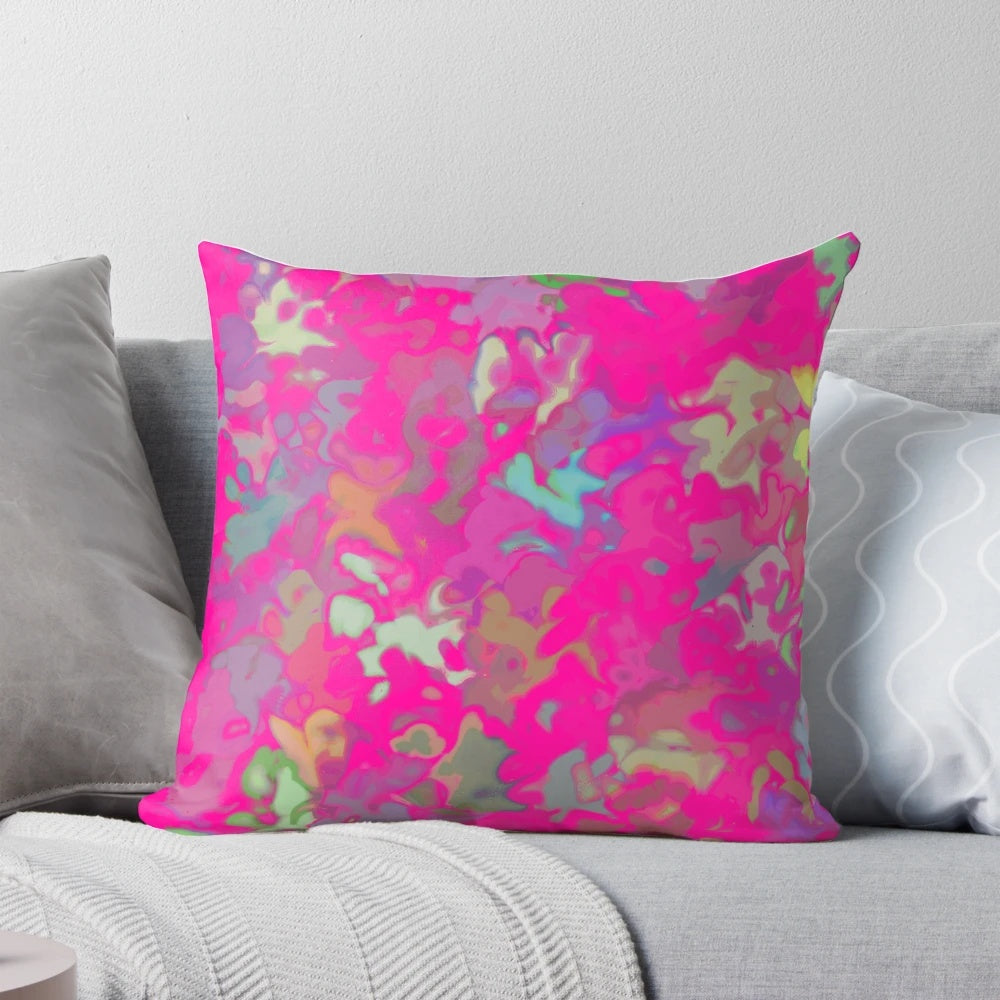 Fuchsia print decorative throw pillow with abstract pattern