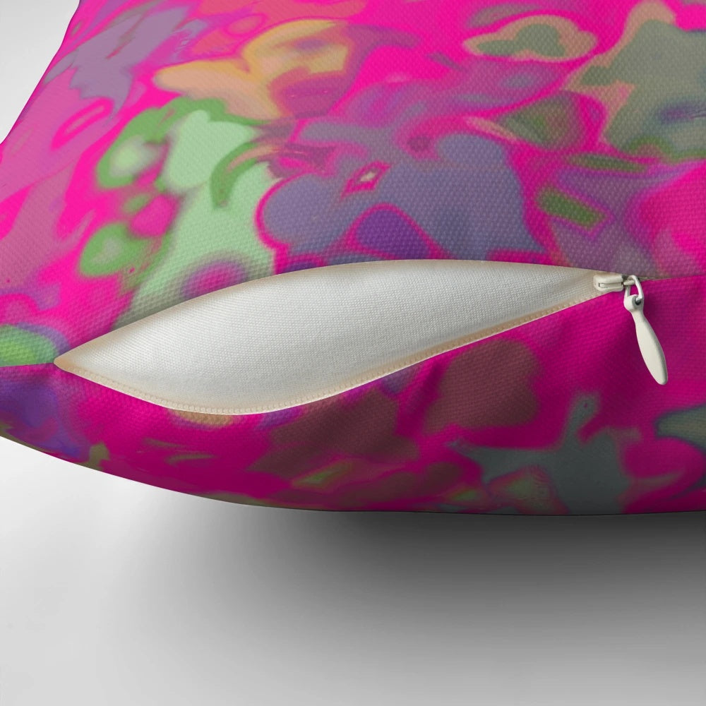 Fuchsia print decorative throw pillow with abstract pattern