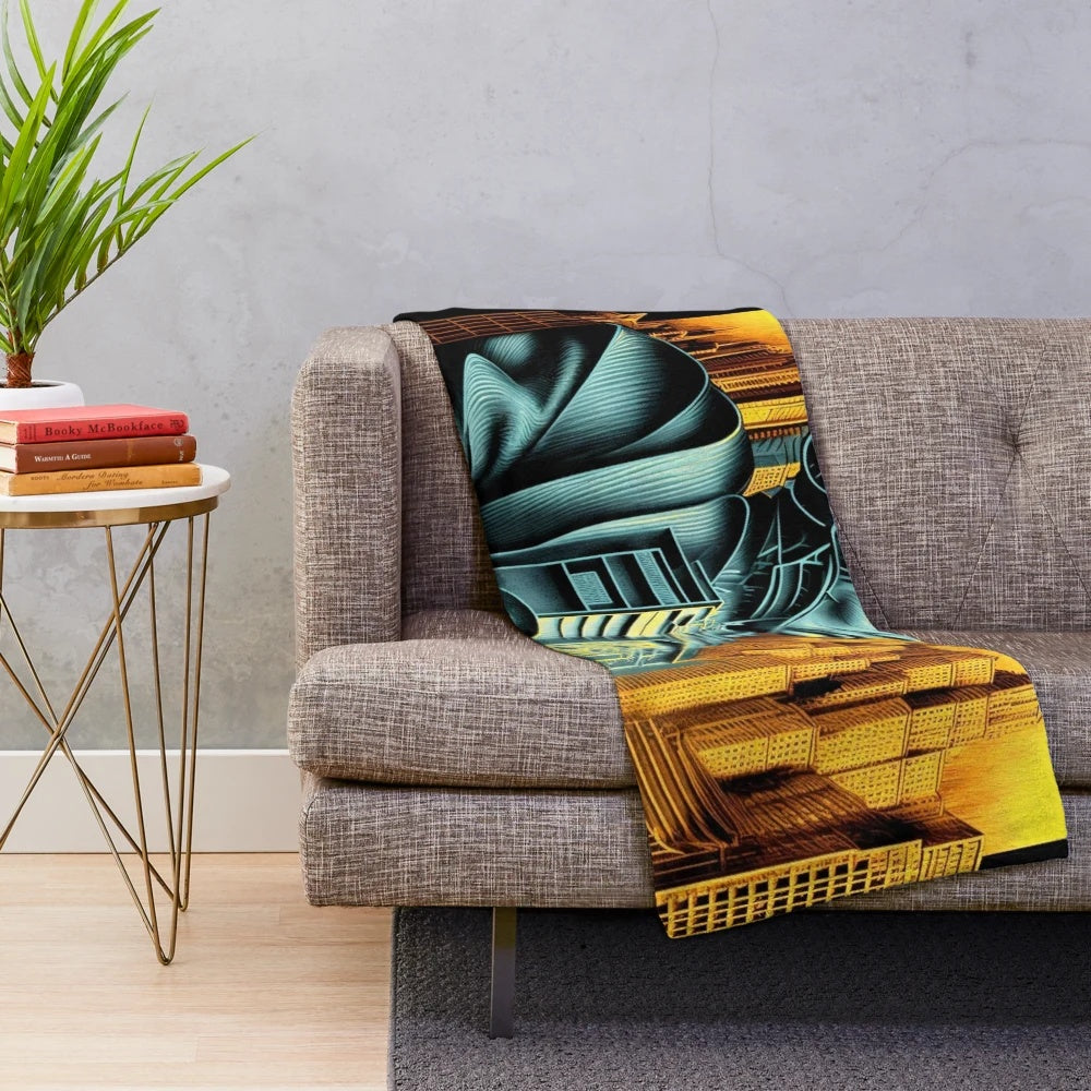 Colorful futuristic cinema-themed plush blanket