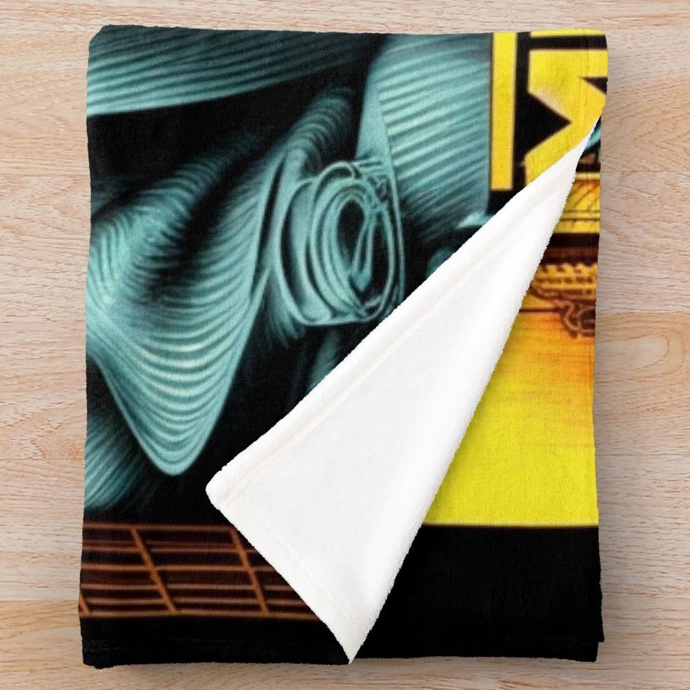 Colorful futuristic cinema-themed plush blanket