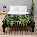 Colorful plush throw blanket with futuristic cinema and retro gaming design
