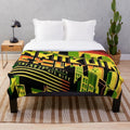 Colorful, abstract, and geometric futuristic plush blanket with cinema lighting effects