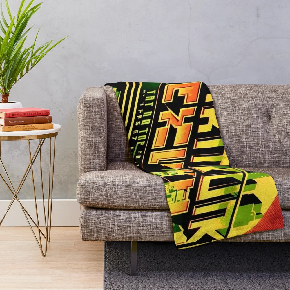 Colorful, abstract, and geometric futuristic plush blanket with cinema lighting effects