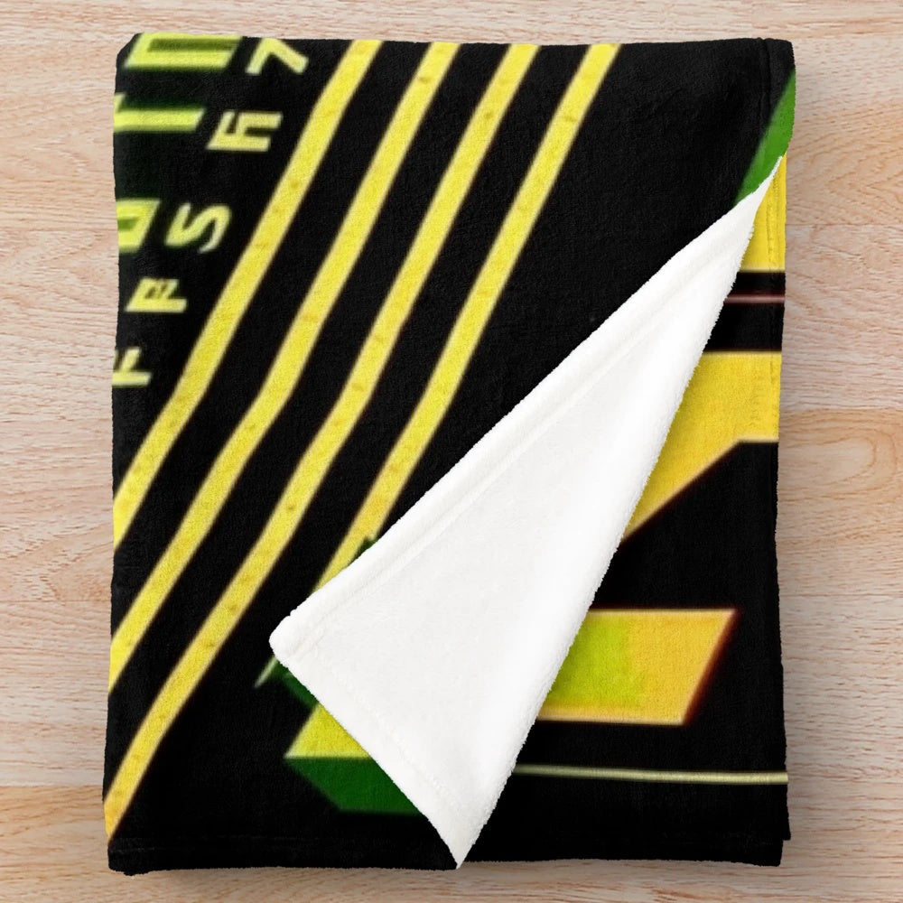 Colorful, abstract, and geometric futuristic plush blanket with cinema lighting effects