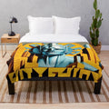 Vibrant futuristic plush blanket with metropolis cinema and movie theater inspired design