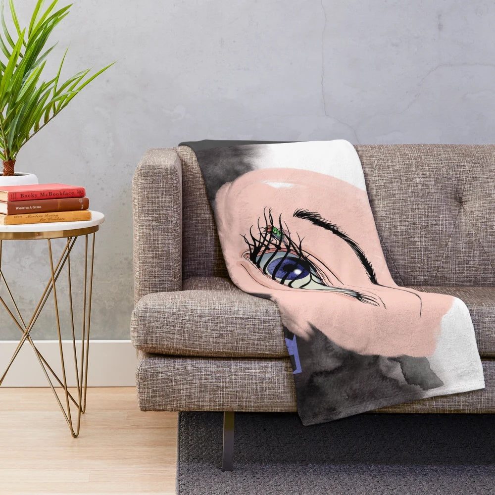 Colorful and abstract plush blanket with futuristic and trippy design