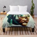 Vibrant futuristic plush blanket with abstract color block design inspired by cinema and video game lights
