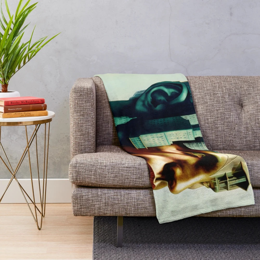 Vibrant futuristic plush blanket with abstract color block design inspired by cinema and video game lights