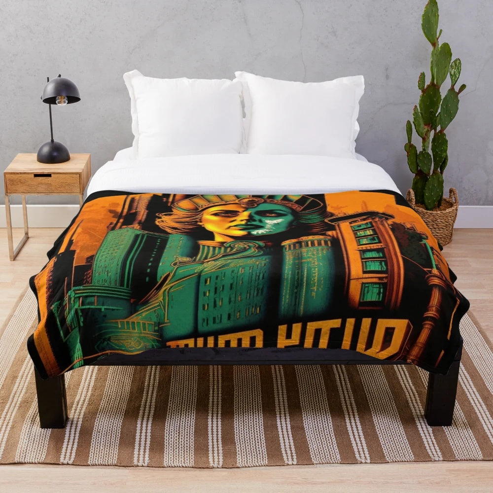Colorful abstract art plush blanket inspired by cinematic themes