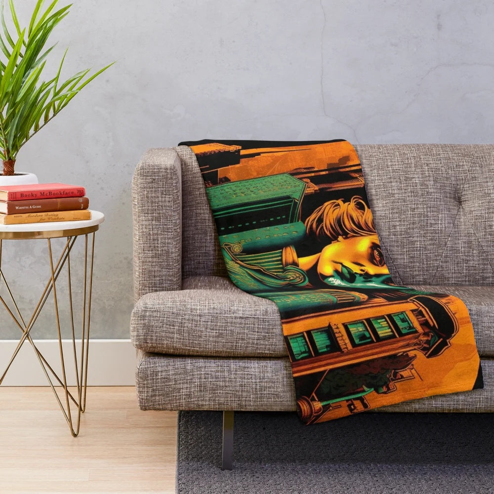 Colorful abstract art plush blanket inspired by cinematic themes