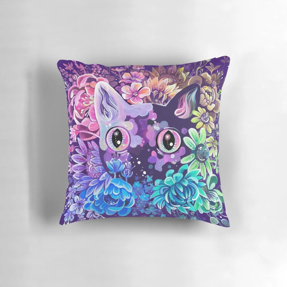 Colorful flower and animal print pillow for a cheerful garden-inspired space