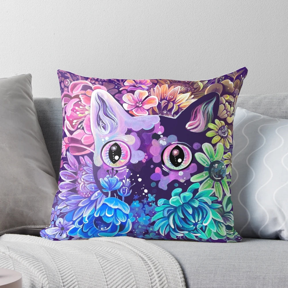 Colorful flower and animal print pillow for a cheerful garden-inspired space