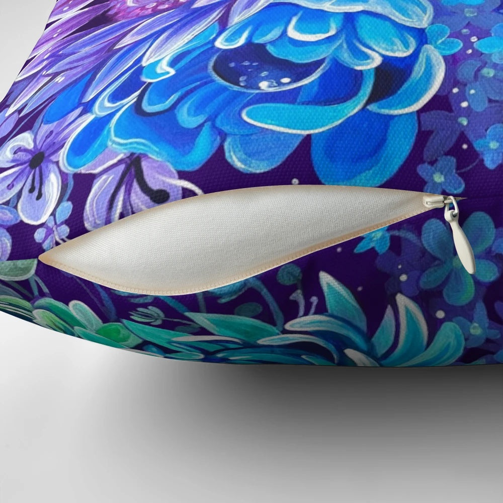 Colorful flower and animal print pillow for a cheerful garden-inspired space