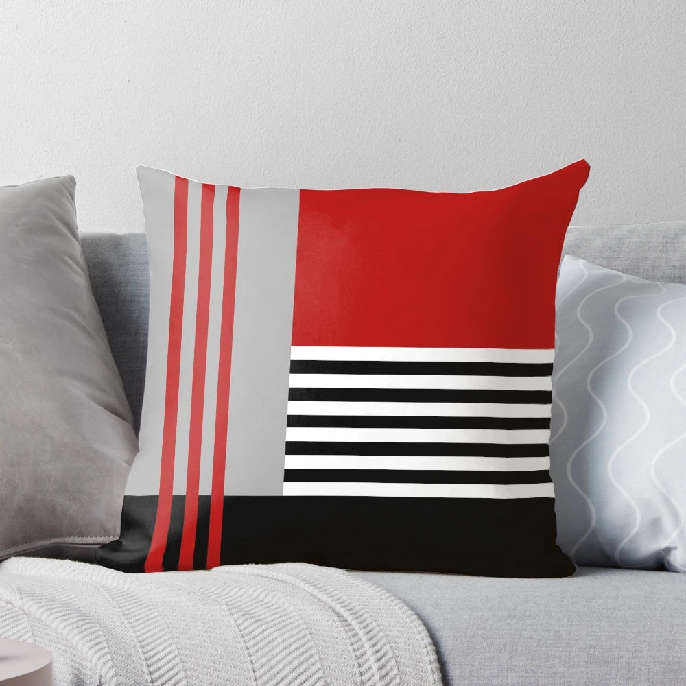 Colorful geometric pattern pillow with stripes and squares