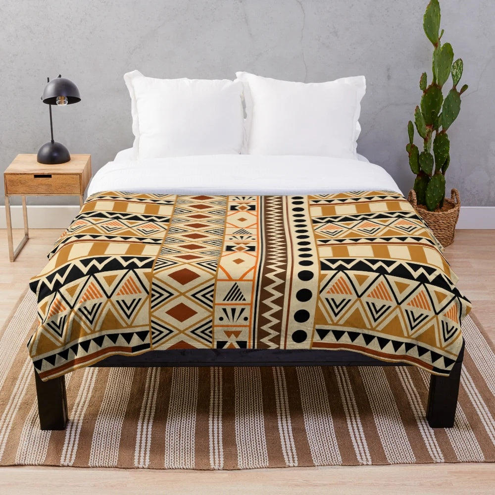 Geometric African tribal pattern plush blanket