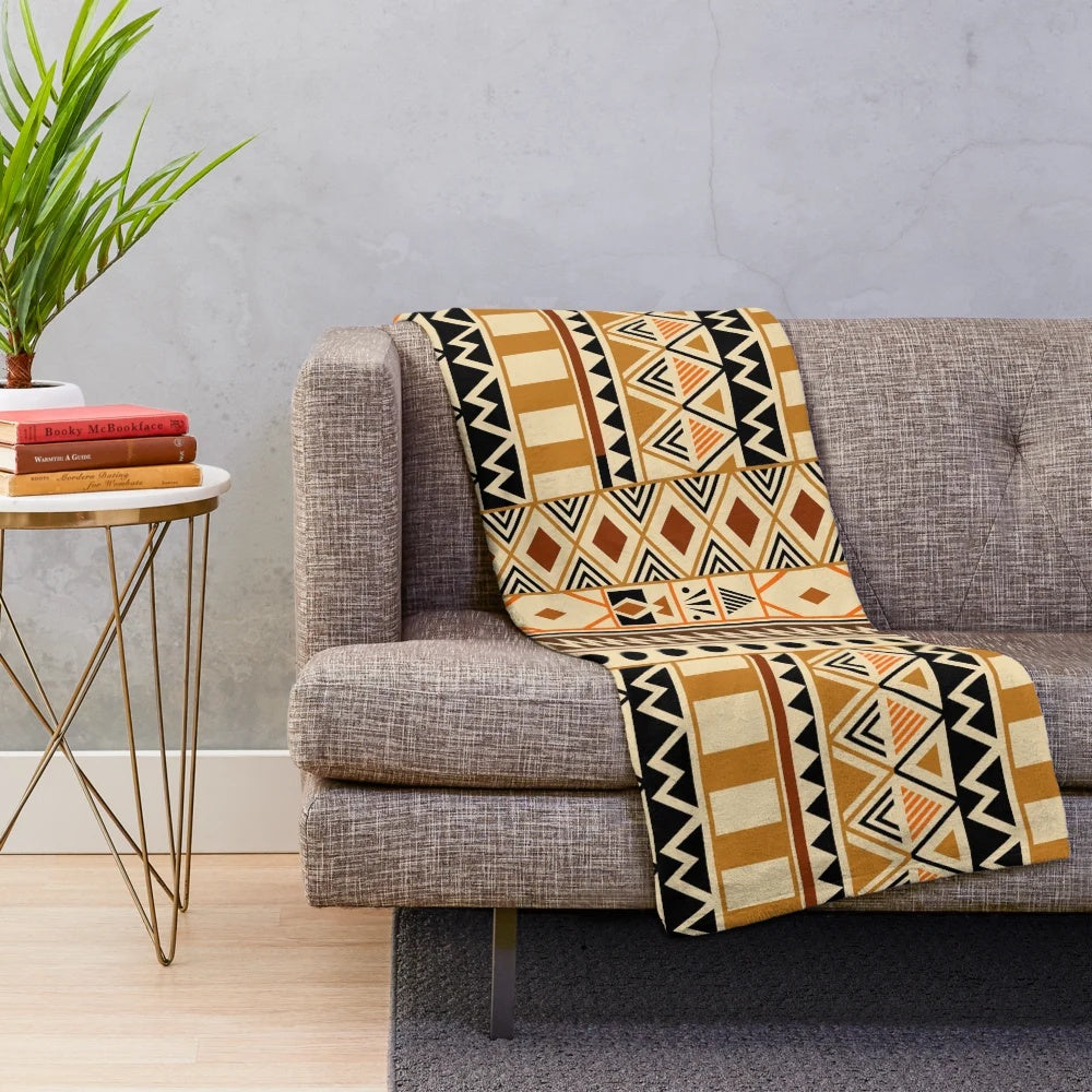 Geometric African tribal pattern plush blanket