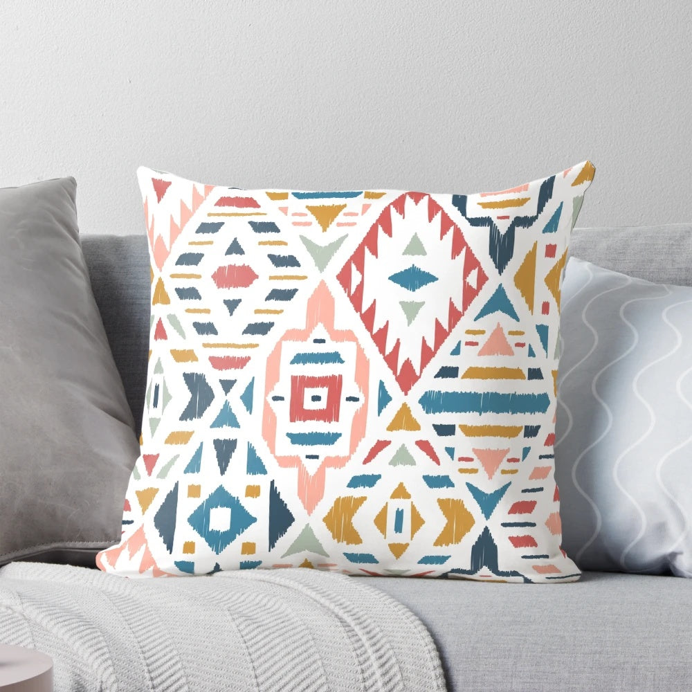 Multicolored geometric and tribal pattern Scandinavian-style decorative pillow