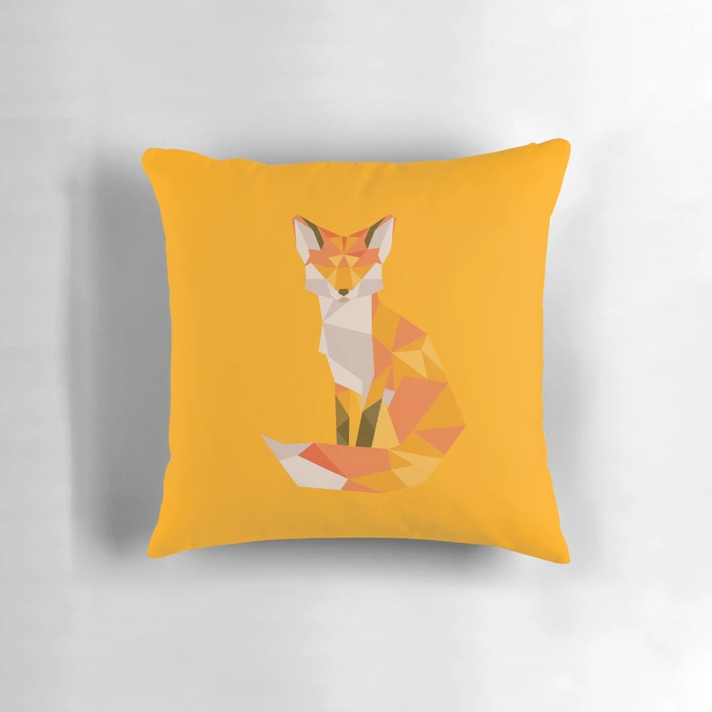 Vibrant geometric fox print pillow with pastel colors and a cute animal design