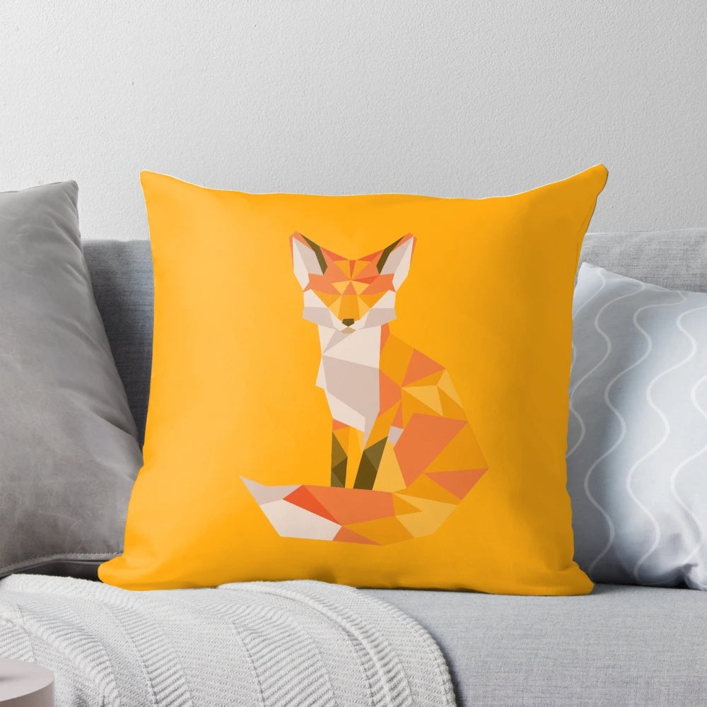 Vibrant geometric fox print pillow with pastel colors and a cute animal design