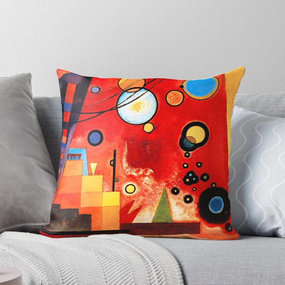 Pillow featuring abstract geometric design inspired by the work of Russian artist Wassily Kandinsky