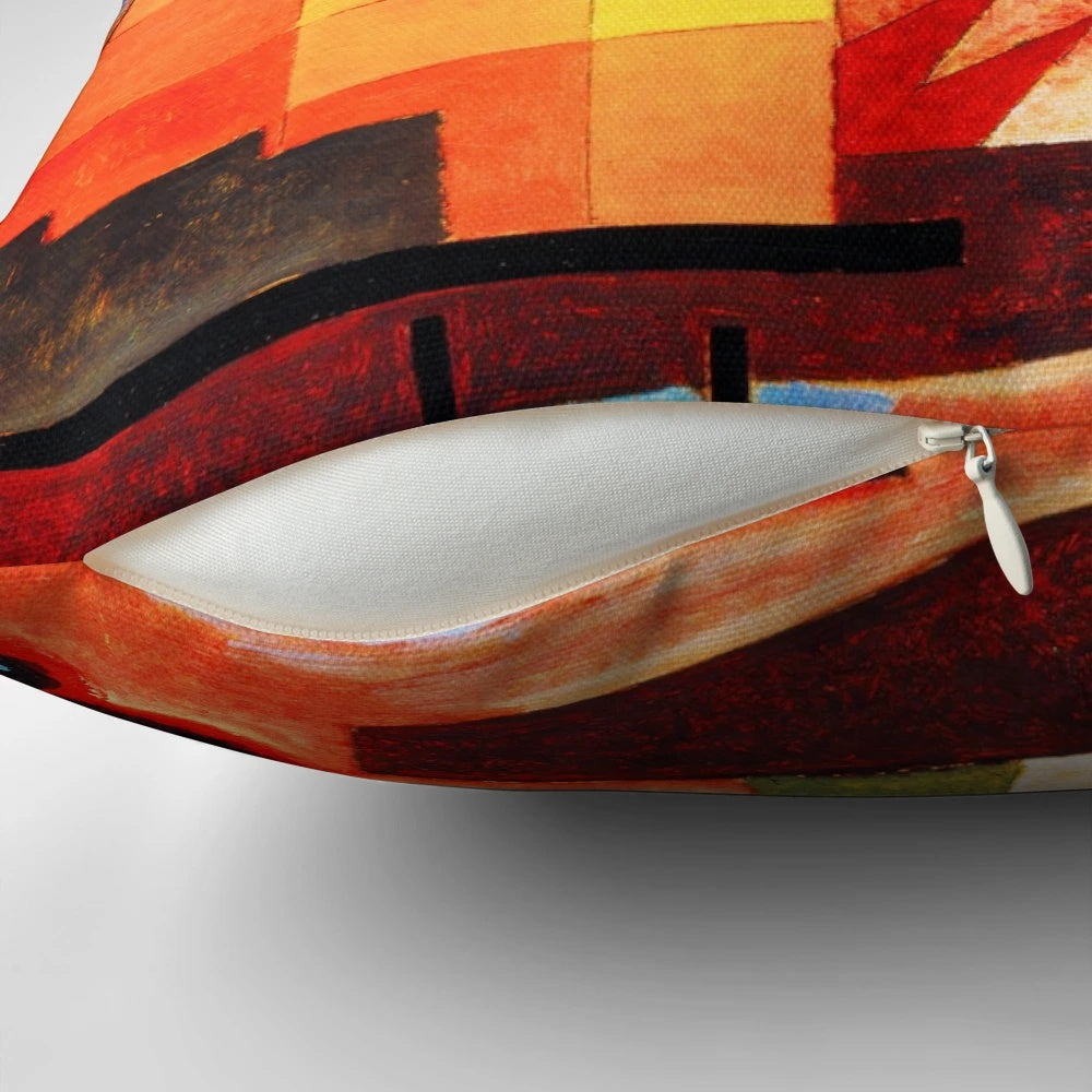 Pillow featuring abstract geometric design inspired by the work of Russian artist Wassily Kandinsky