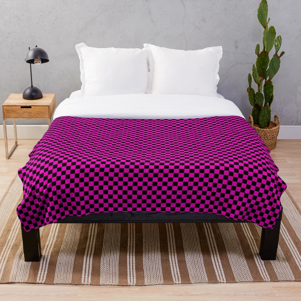 Vibrant geometric patterned plush blanket with abstract "missing texture" design