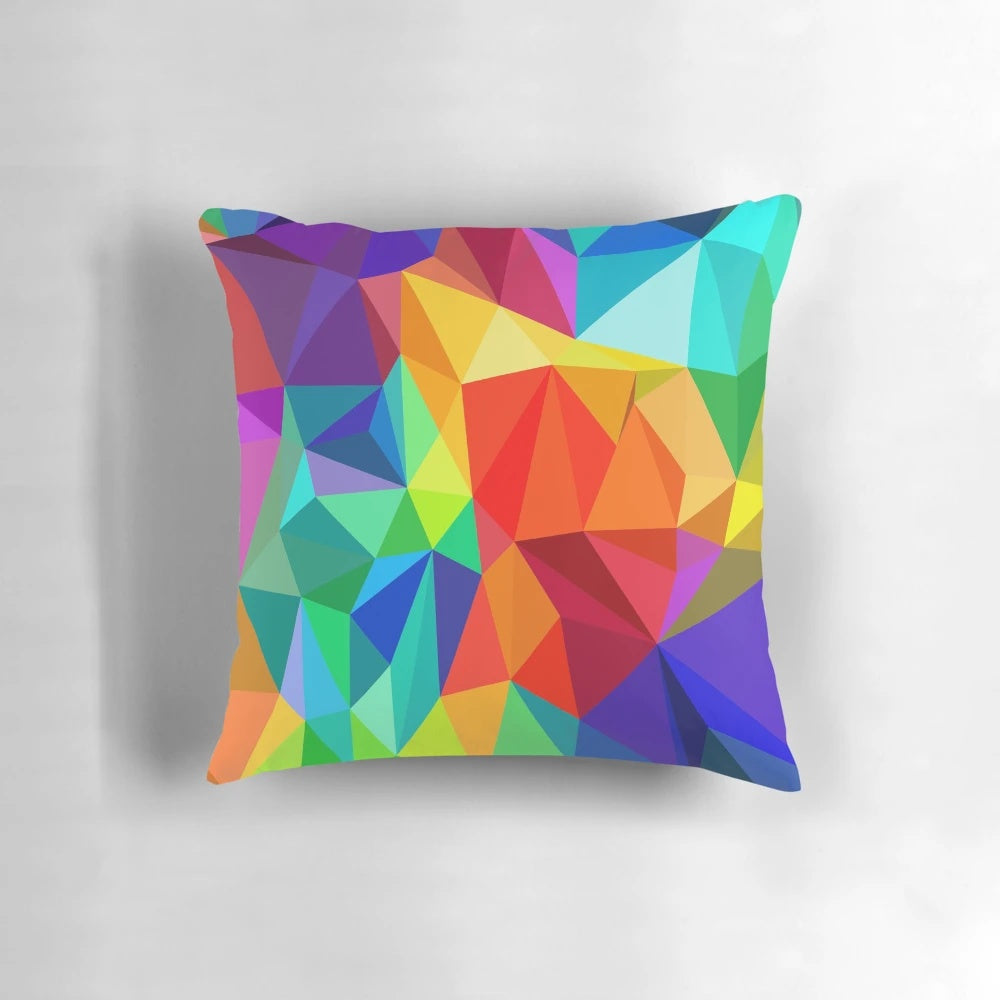 Bright and colorful geometric rainbow design throw pillow