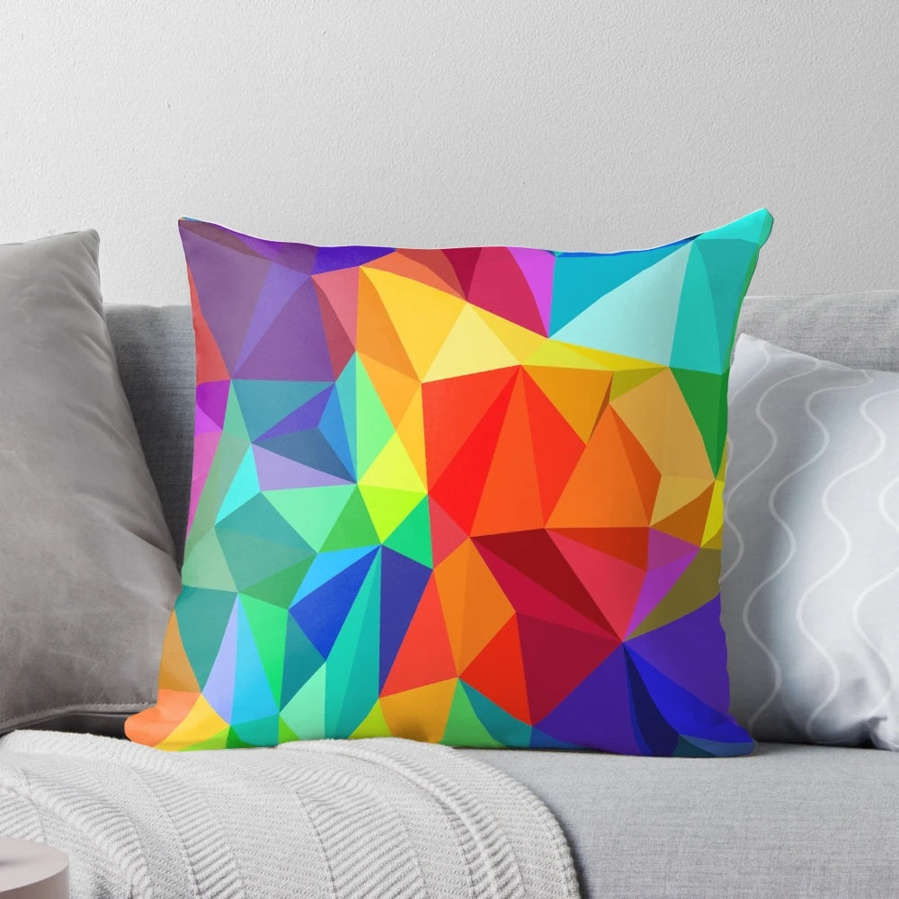 Bright and colorful geometric rainbow design throw pillow
