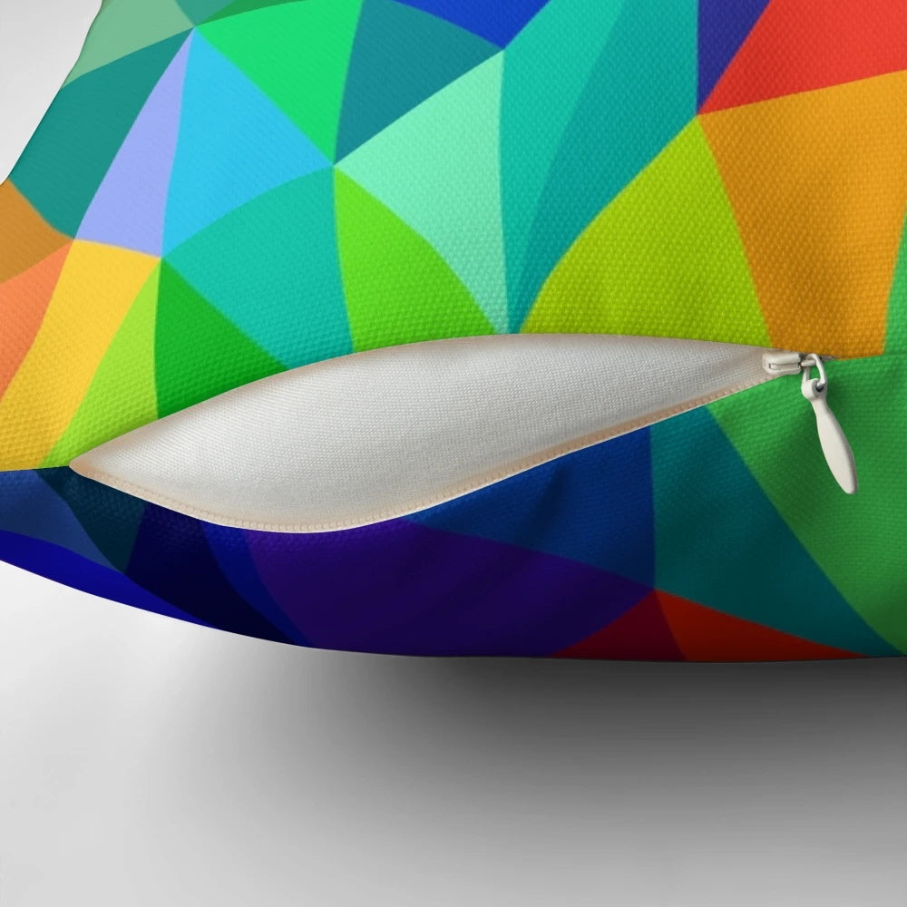 Bright and colorful geometric rainbow design throw pillow