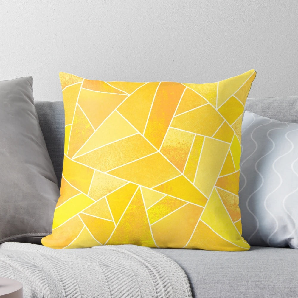 Bright yellow geometric pattern throw pillow with abstract mosaic design