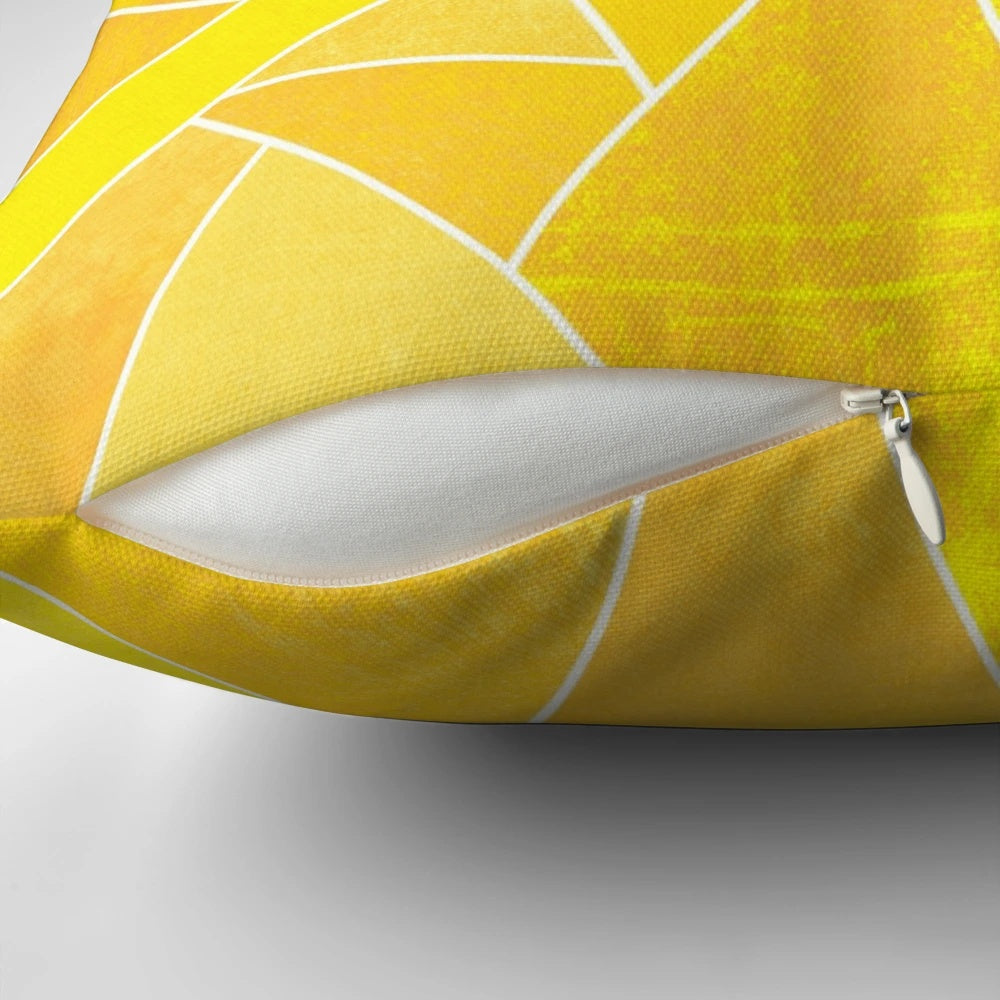 Bright yellow geometric pattern throw pillow with abstract mosaic design